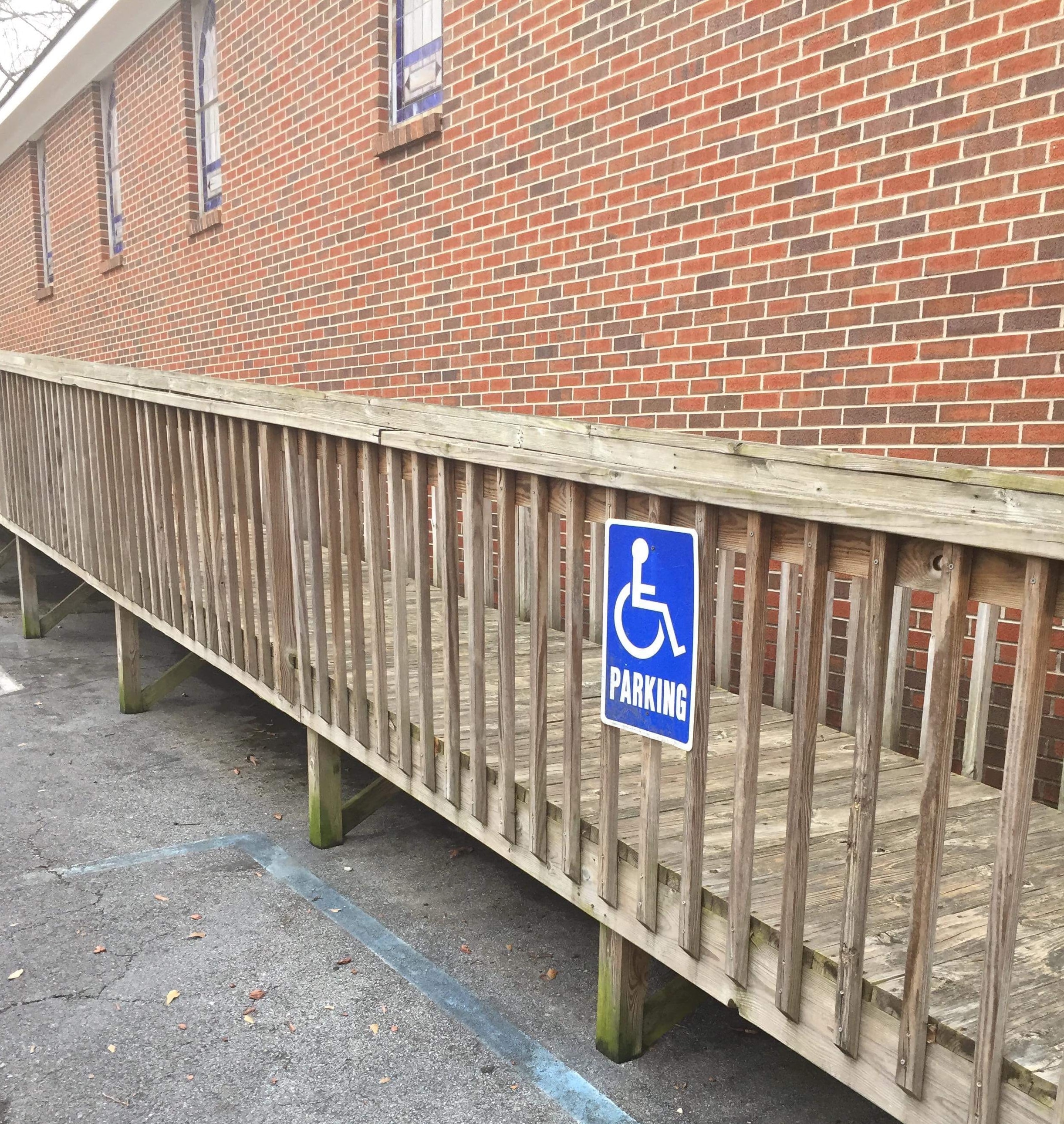 Accessible ramp and handicap parking at the church